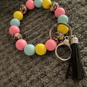 Colorful Beaded paint splatters keychain Bracelet with Tassel